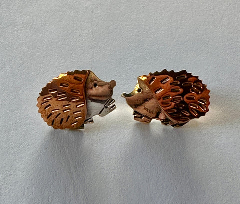 COPPER & SILVER HEDGEHOG EARRING ON POST