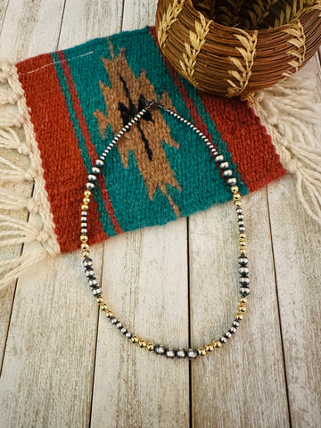 Navajo Sterling Silver & Gold Beaded 16” Necklace - Everest Ranch