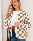 Checker Sherpa Button Front Chunky Jacket