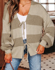 Stripe Colorblock Bow Tie Front Sweater Cardigan