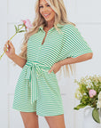 Annabelle Stripe Buttoned & Tie Romper
