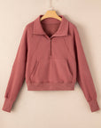Solid Fleece-Lined Half-Zip Up Collar Sweatshirt