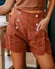 Corduroy Scalloped Edge High Waist Shorts