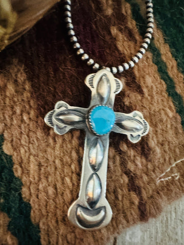 Navajo Sterling Silver & Turquoise Cross Pendant