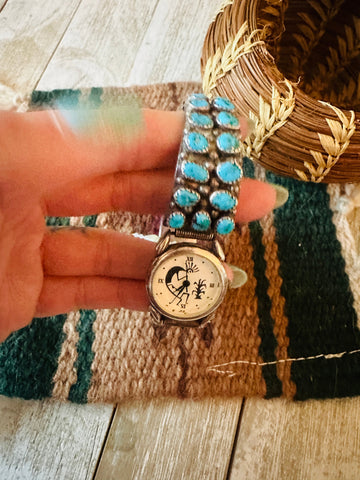 Old Pawn Vintage Navajo Turquoise & Sterling Silver Watch