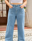 Plus Size Denim Textured Patch Pocket Jeans