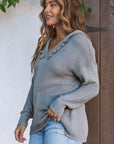 Collins V Neck Ribbed Drop Shoulder Hooded Sweater