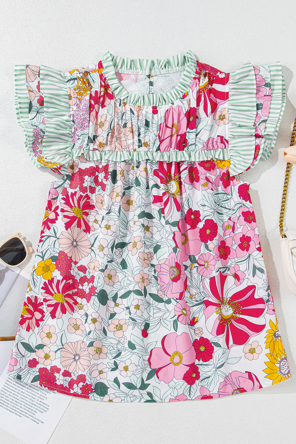Anne Floral Ruffle Trim Short Sleeve Blouse
