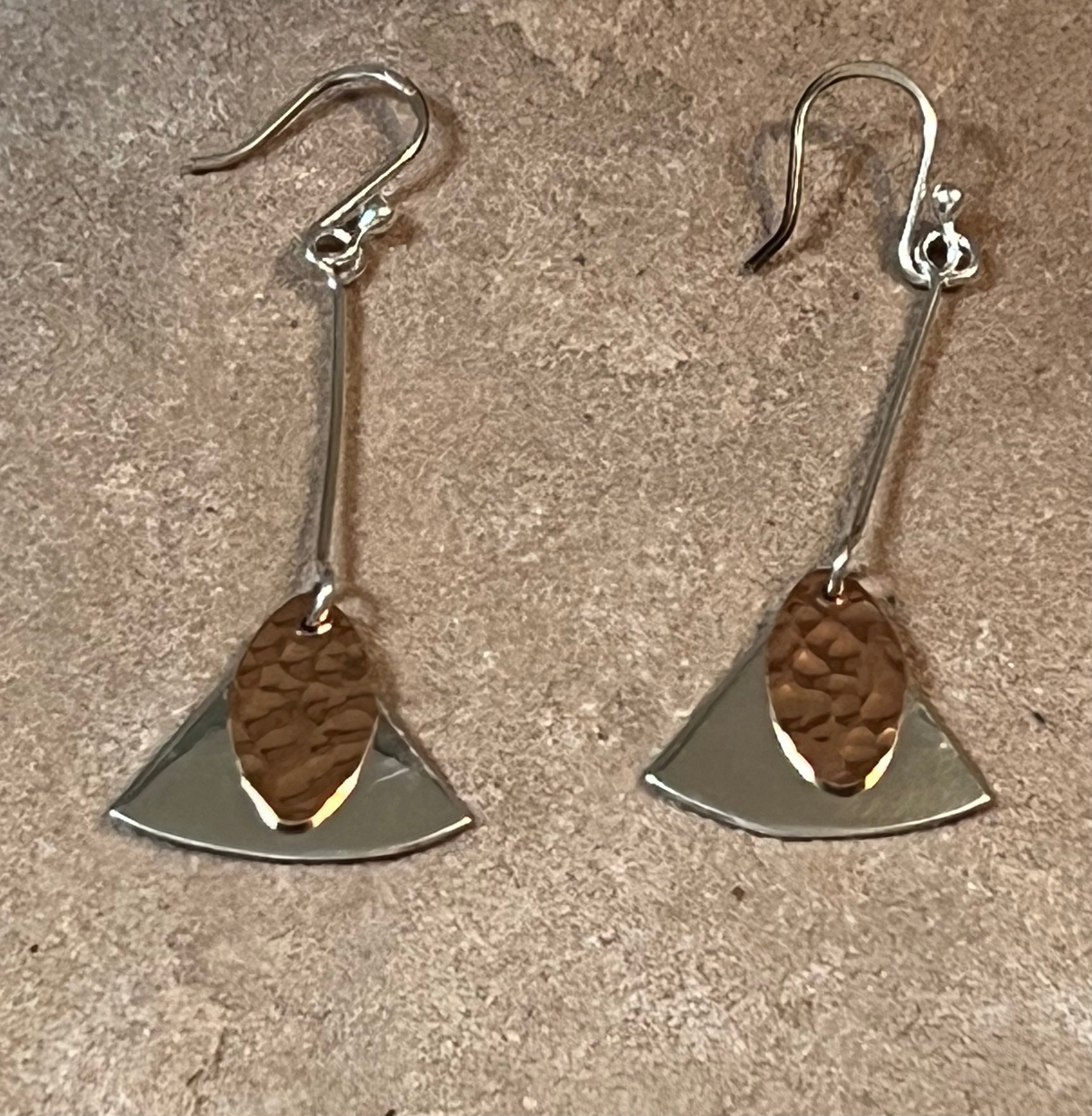 SCOURED COPPER & SILVER SHAPES DROP EARRING