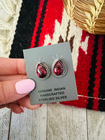 Navajo Sterling Silver & Rose Dahlia Stud Earrings