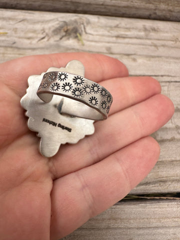 Handmade Sonoran Mountain Turquoise, White Buffalo & Sterling Silver Adjustable Ring
