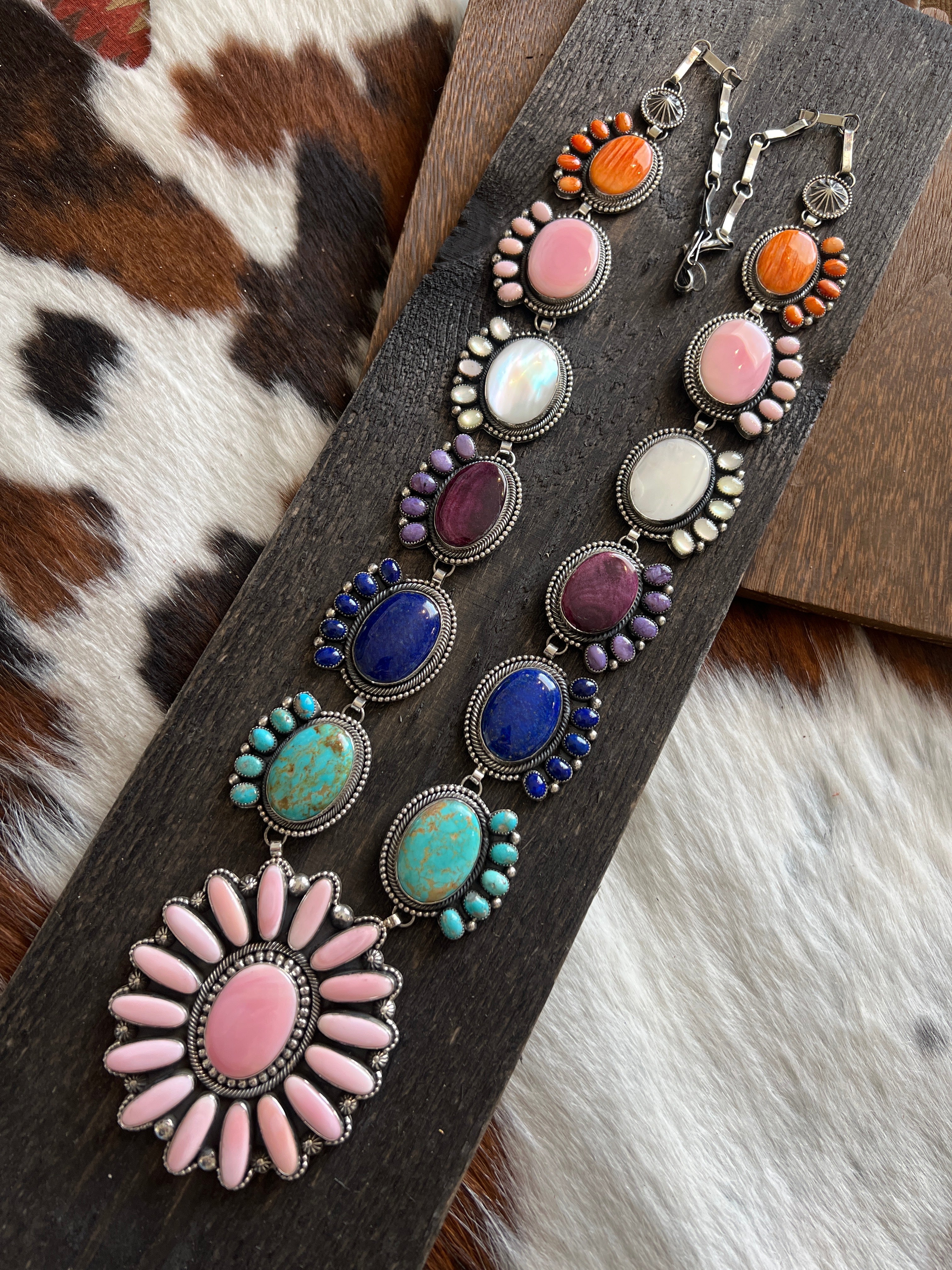 Tequila Sunrise Navajo Sterling Silver and Multi Stone Necklace by Hemerson Brown