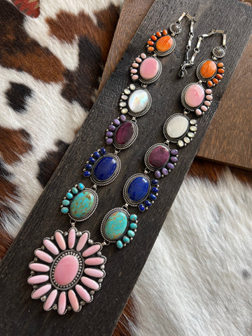 Tequila Sunrise Navajo Sterling Silver and Multi Stone Necklace by Hemerson Brown