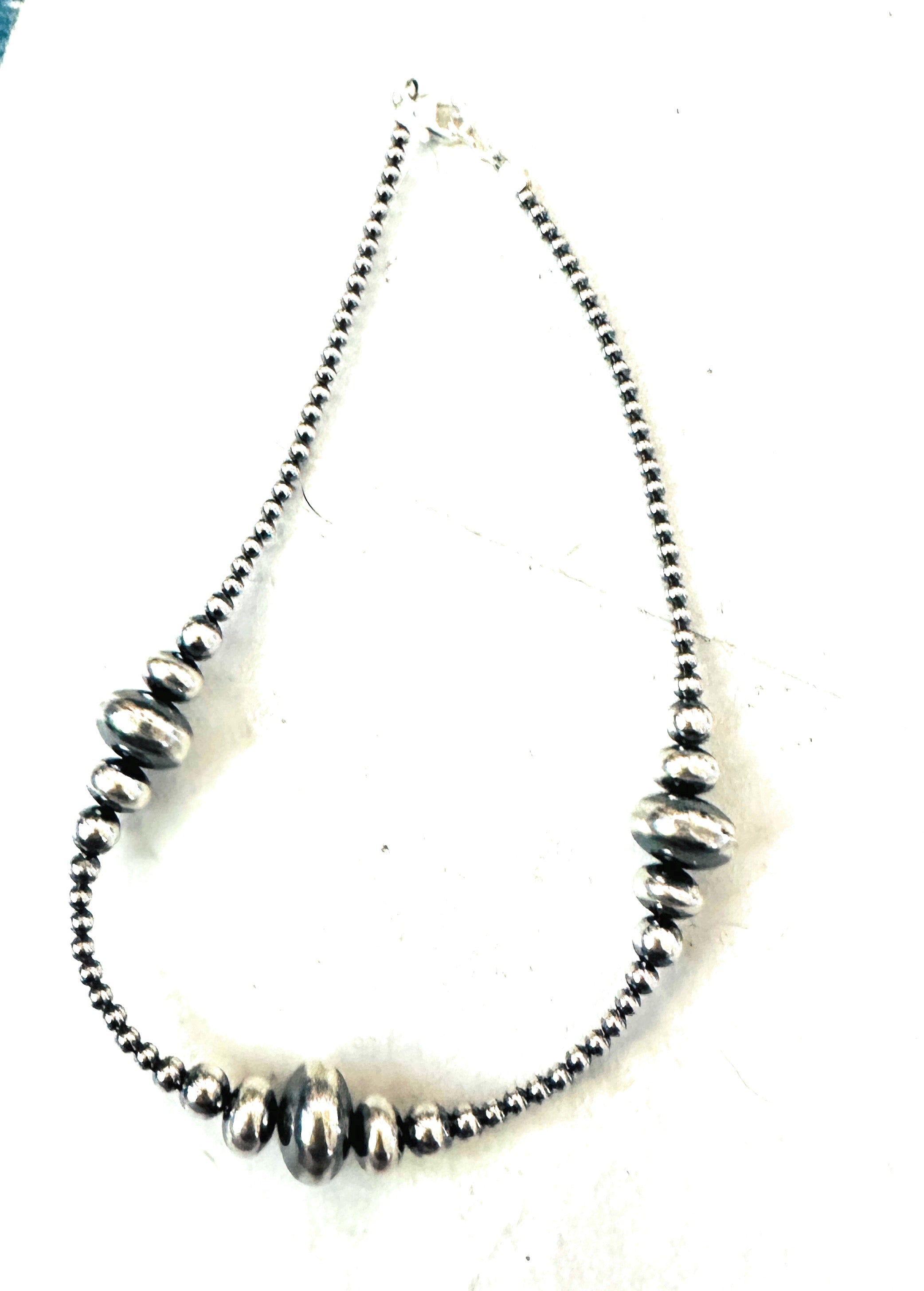 Navajo Sterling Silver Pearl 14” Beaded Necklace