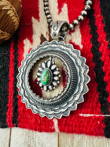 Navajo Sterling Silver Sonoran Gold Turquoise Pendant by Kevin Billah