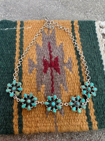 Cassidy Handmade Sterling Silver Turquoise Flower Choker Signed Nizhoni