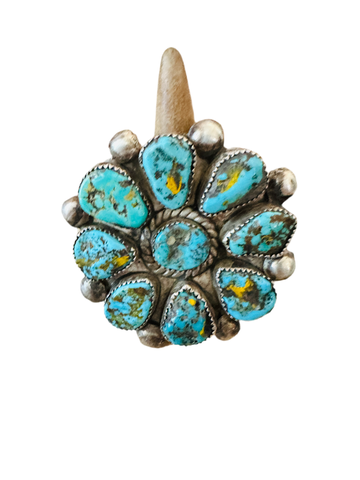 Old Pawn Navajo Sterling Silver & Turquoise Cluster Ring Size 7.25