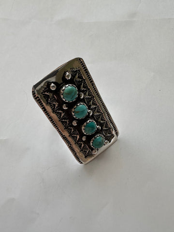 Cassidy Collection Handmade Turquoise And Sterling Silver Adjustable 4 Circle Stone Ring