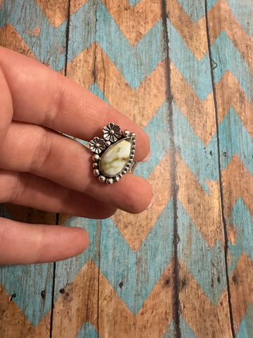 Handmade Palomino & Turquoise Sterling Silver Flower Ring–Unique Gift