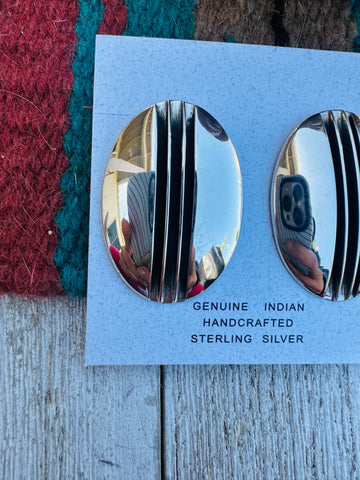Navajo Hand Stamped Sterling Silver Post Earrings