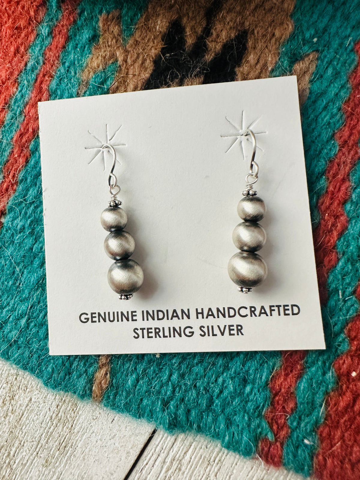 Navajo Graduated Sterling Silver Pearl Beaded Dangle Earrings