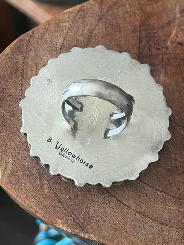 Navajo Sterling Silver Around The World Kingman Cluster Ring by B Yellowhorse, Size 7.5