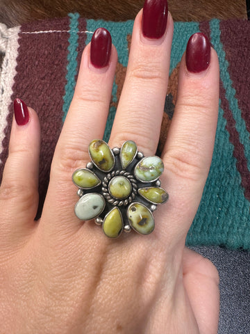 Nizhoni Handmade Palomino Turquoise Flower Cluster Ring-Unique Jewelry