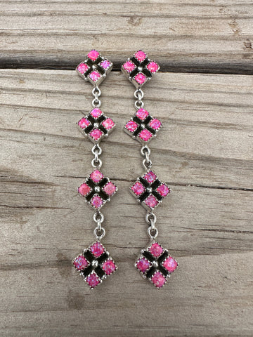 Handmade Hot Pink Fire Opal and Sterling Silver Dangle Earrings