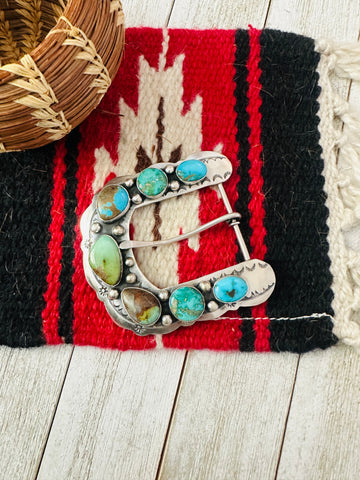 Navajo Turquoise & Sterling Silver Belt Buckle by Russell Sam