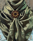 35X35" Solid Olive Wild Rag / Scarf WRS28 - Crystal Concho Wild Rag Slides - Assorted