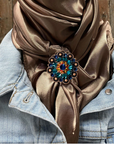 35X35" Solid Tan Wild Rag / Scarf WRS7 - Crystal Concho Wild Rag Slides - Assorted