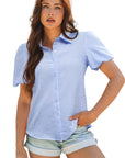 Gingham Puff Sleeve Buttoned Shirt
