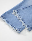 Solid Mineral Wash Raw Hem Flared Jeans