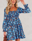 Floral Smocked Bodice Ruffle Sleeve Dress