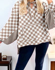 Checker Patchwork Tie Neck Oversized Hoodie