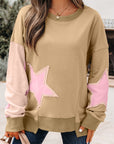 Star Patchwork Reverse Seam Drop Shoulder Sweatshirt