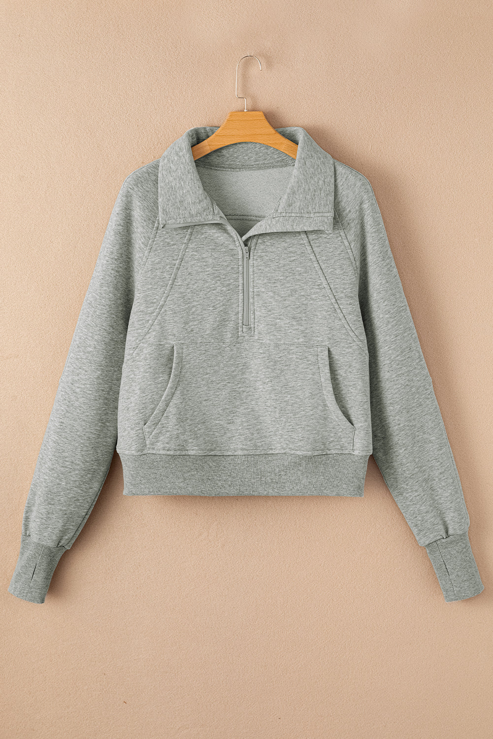 Solid Fleece-Lined Half-Zip Up Collar Sweatshirt