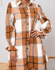 Plaid Ruffle Sleeve Shirt Dress