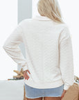 Textured Knit Collared V-Neck Pullover Sweatshirt