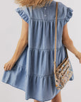Zoey Ruffle Short Sleeve Tiered A-line Denim Dress