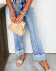 Solid Center-Seam High Waist Straight Jeans