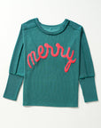 Christmas Merry Corded Batwing Long Sleeve Top