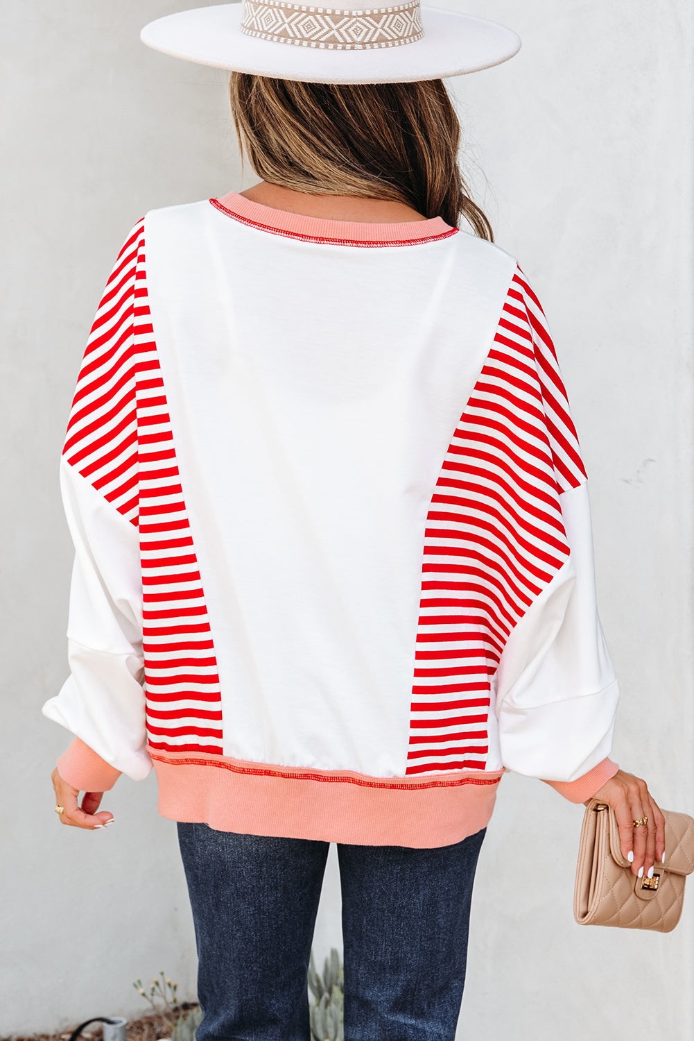 Stripe Colorblock Patchwork Contrast Stitch Sweatshirt