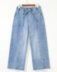Denim Raw Hem Drawstring Wide Leg Pants