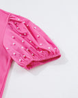 Ribbed Pearl Beaded Puff Sleeve Top