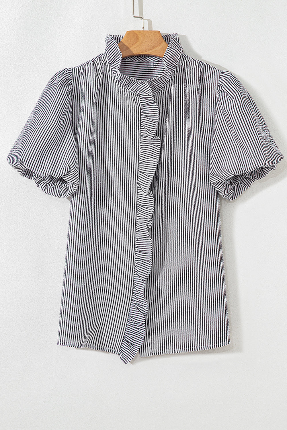 Stripe Ruffle Bubble Sleeve Shirt