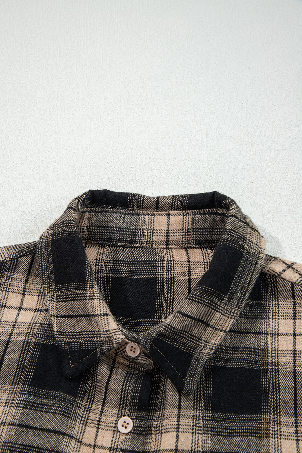 Plaid Double Flap Pocket Brushed Shacket