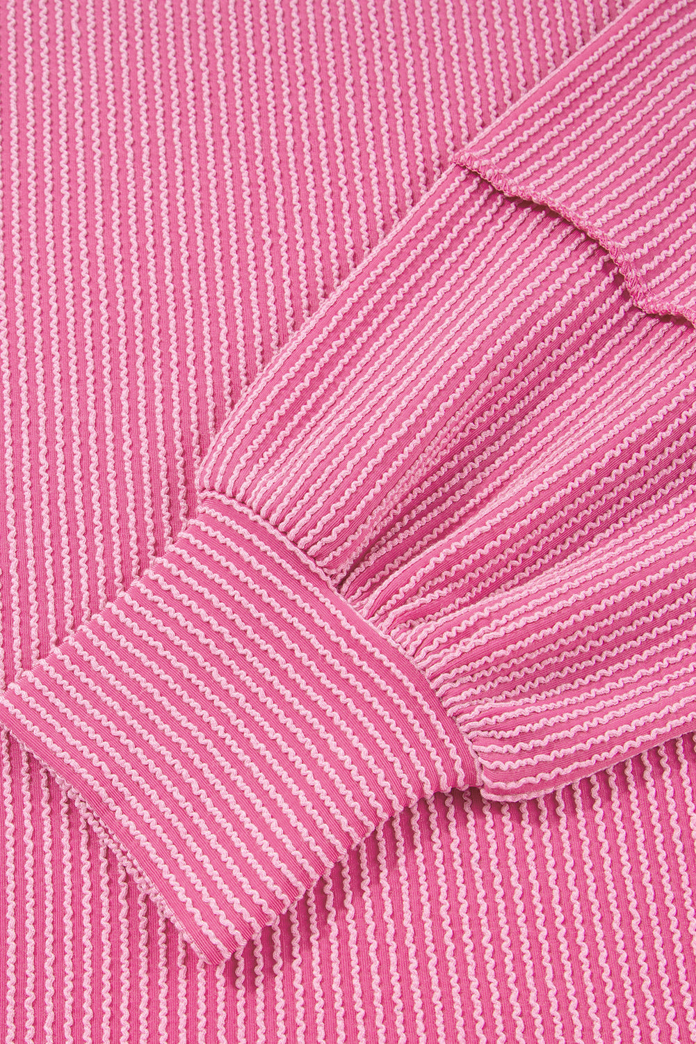 Bonbon Spiral Ribbed Exposed Seam Detail Plus Size Long Sleeve Top