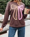 Bow Contrast Terry Drop Shoulder Sweatshirt