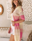 Leona Ribbed Short Sleeve Ombre Eyelet Knitted Cardigan